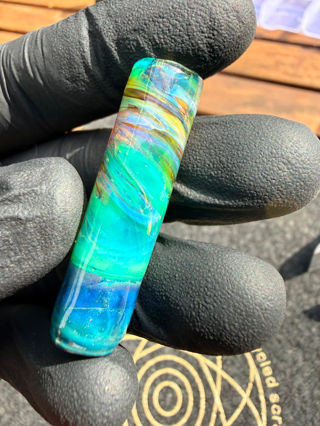 Meccas Glass Single-Hole Filtertip – Türkis / Blau / Grün mit Glitzer