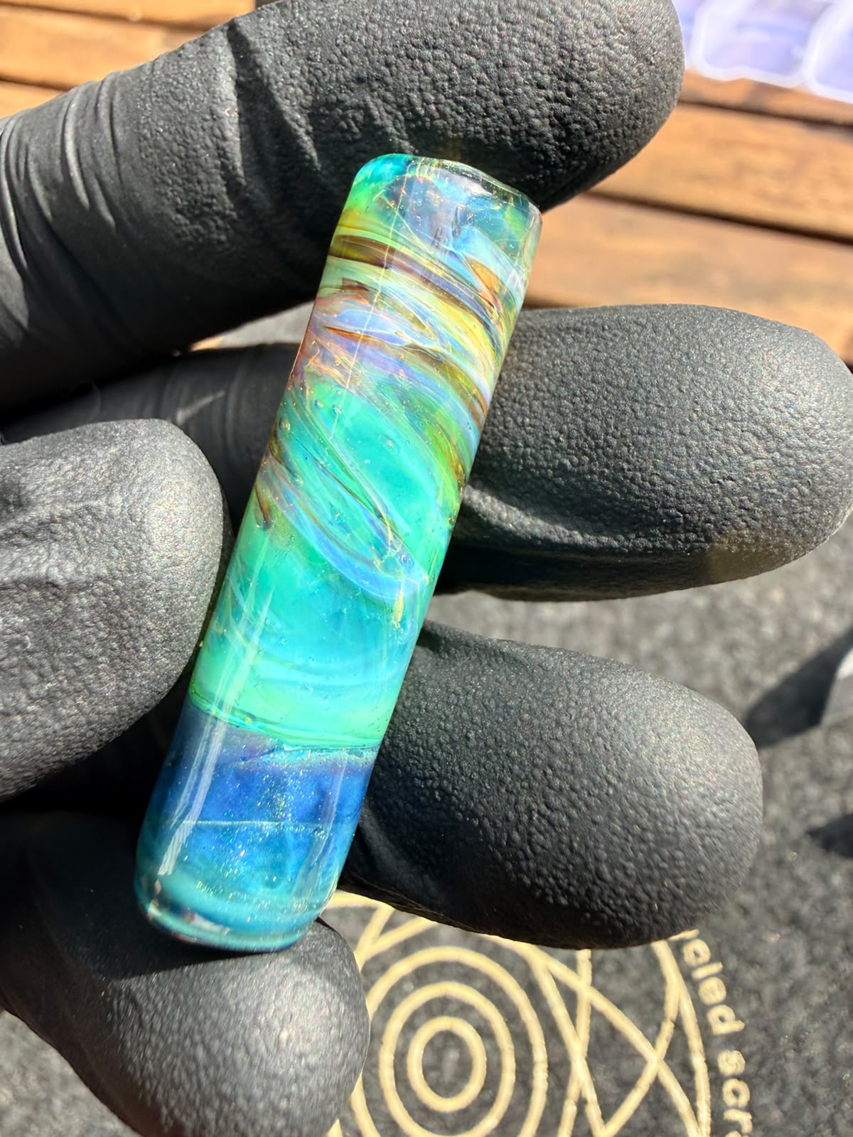 Meccas Glass Single-Hole Filtertip – Türkis / Blau / Grün mit Glitzer