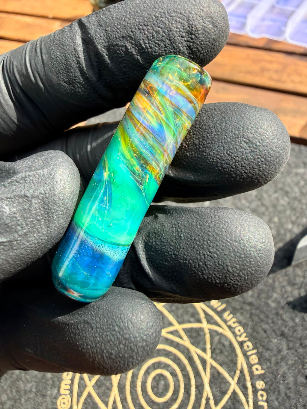 Meccas Glass Single-Hole Filtertip – Türkis / Blau / Grün mit Glitzer