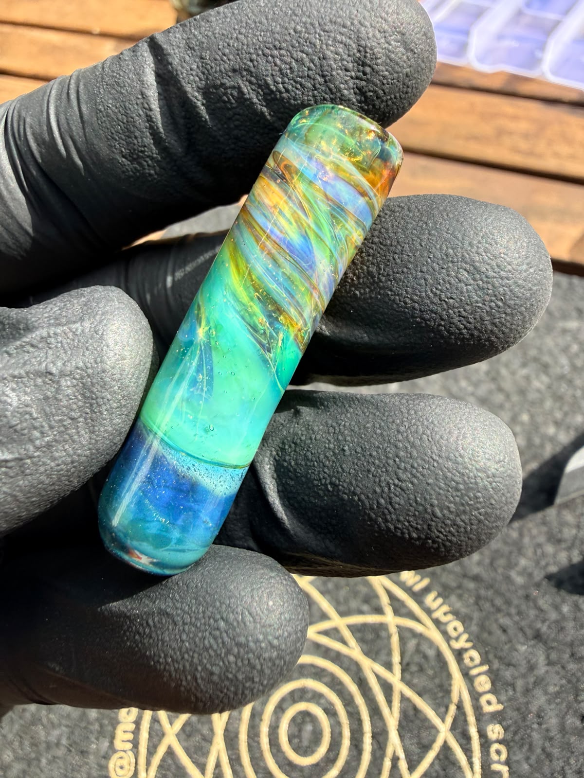 Meccas Glass Single-Hole Filtertip – Türkis / Blau / Grün mit Glitzer