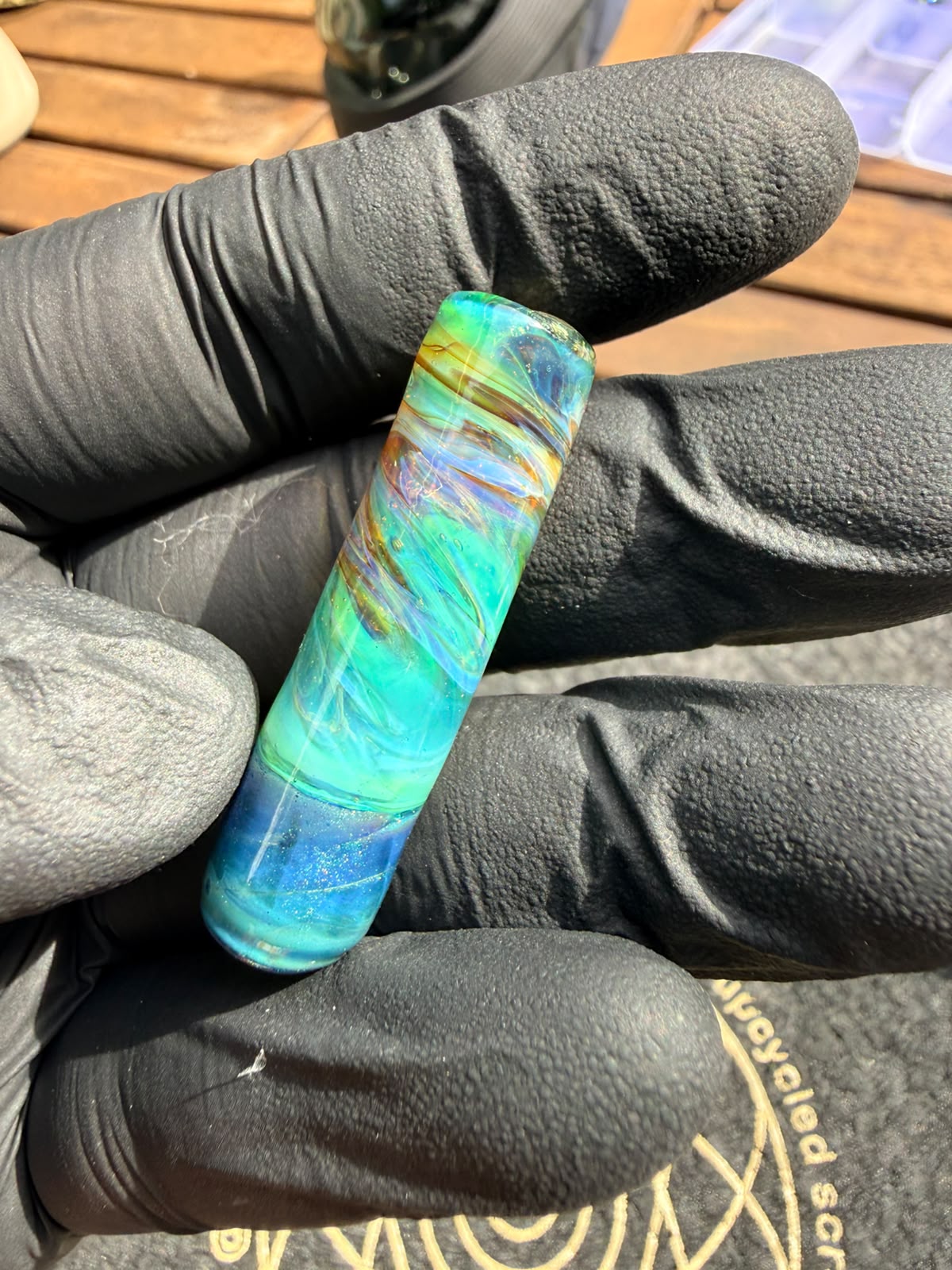 Meccas Glass Single-Hole Filtertip – Türkis / Blau / Grün mit Glitzer