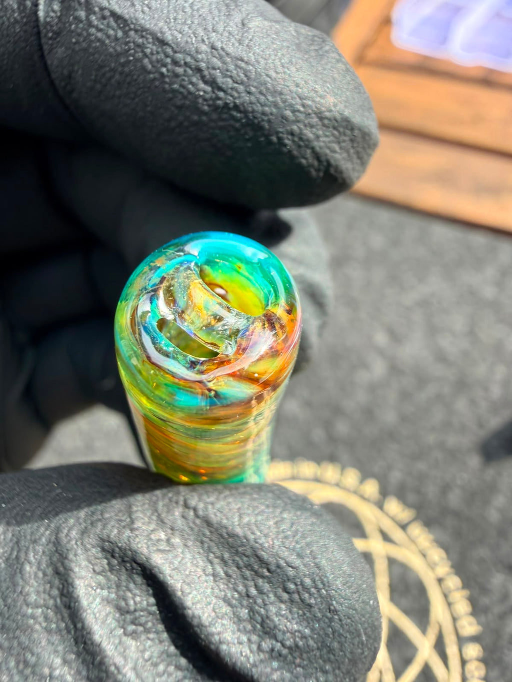 Meccas Glass Single-Hole Filtertip – Türkis / Blau / Grün mit Glitzer