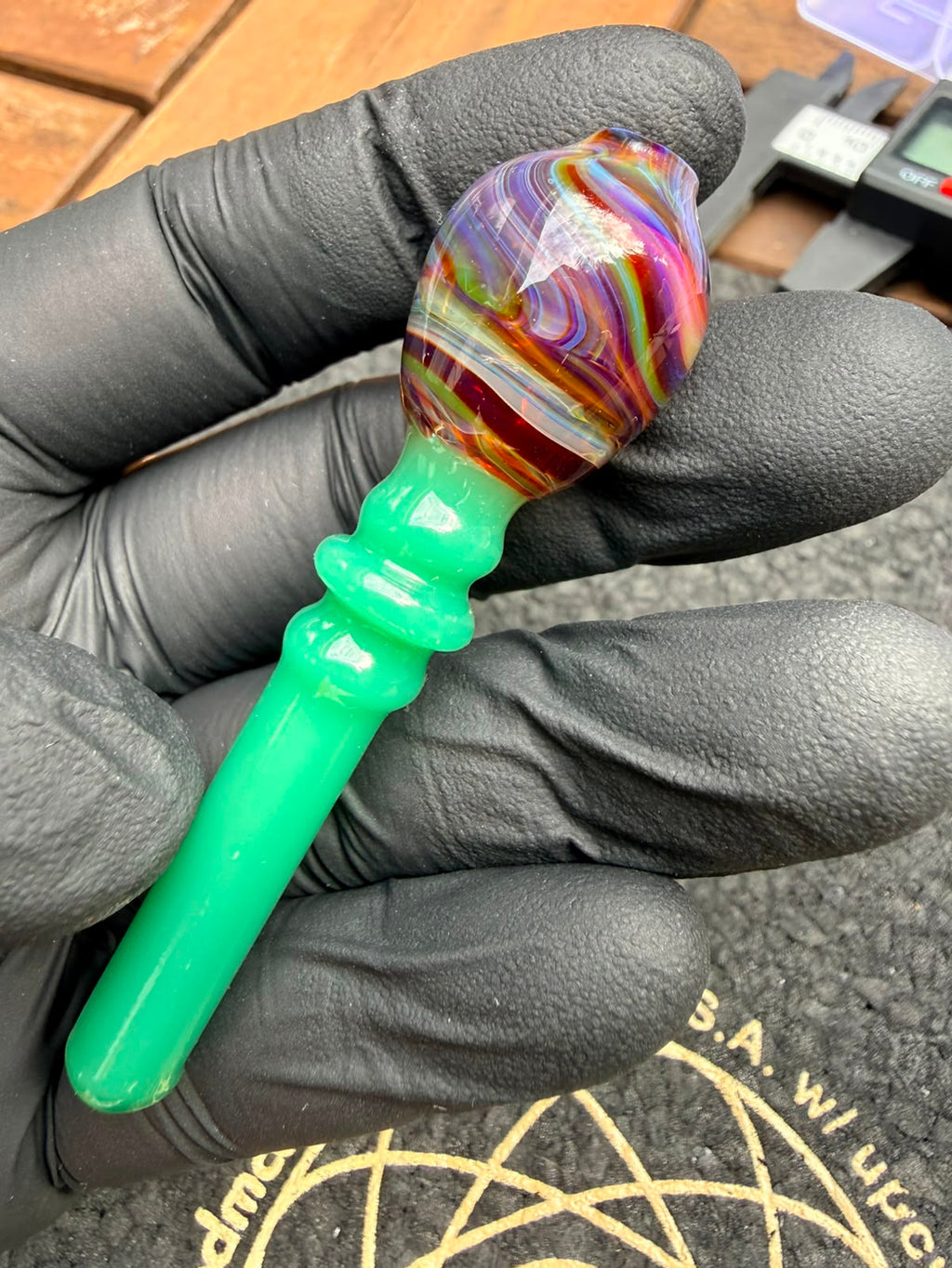 Meccas Glass Filtertip – Light Green Rainbow Swirl