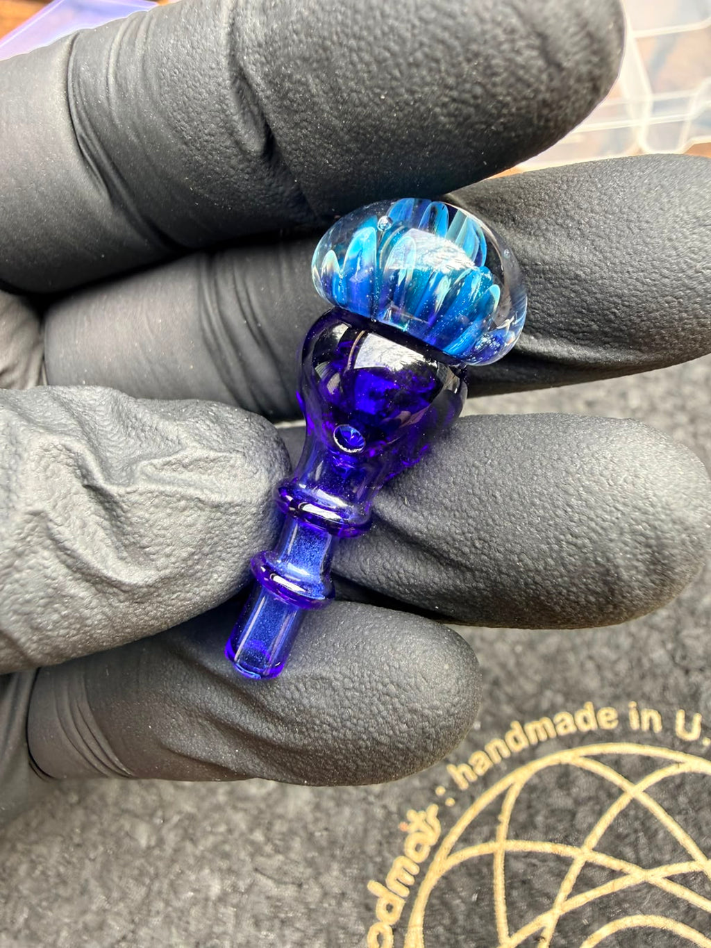 Meccas Glass Joystick Cap – Blue Flower
