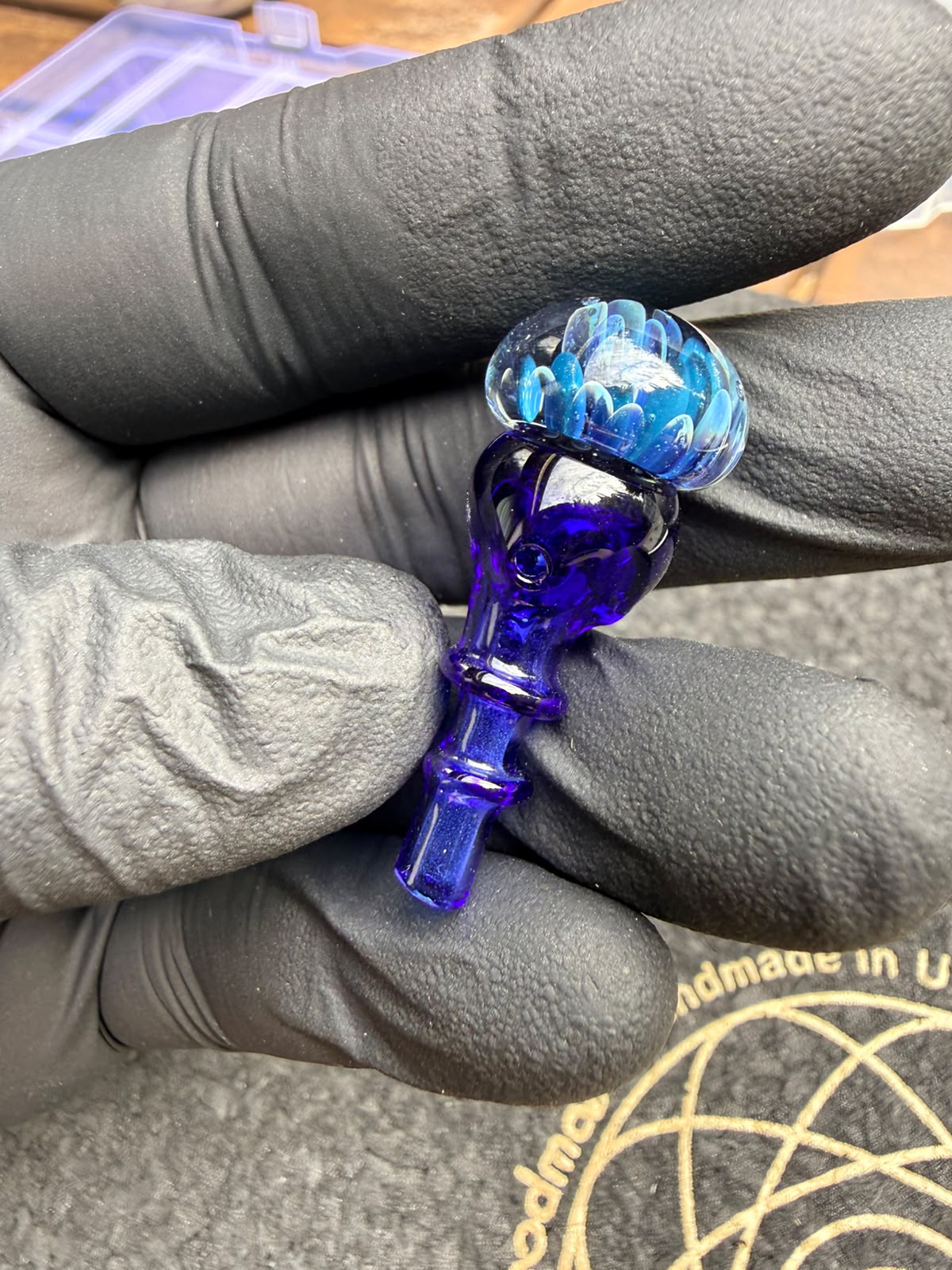 Meccas Glass Joystick Cap – Blue Flower