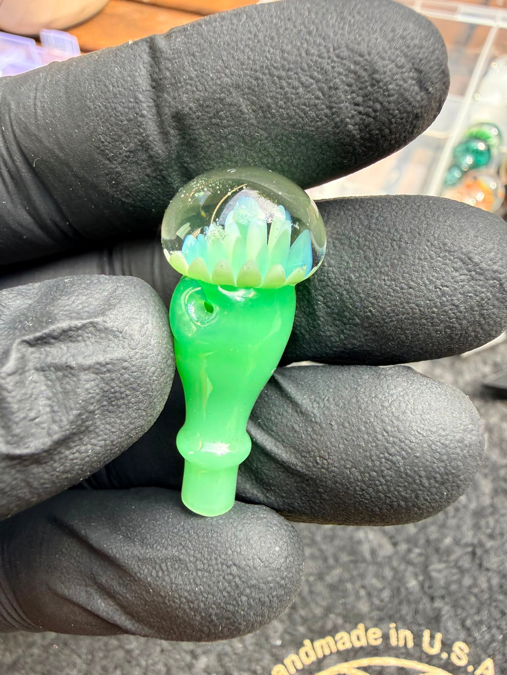 Meccas Glass Joystick Cap – Green Flower