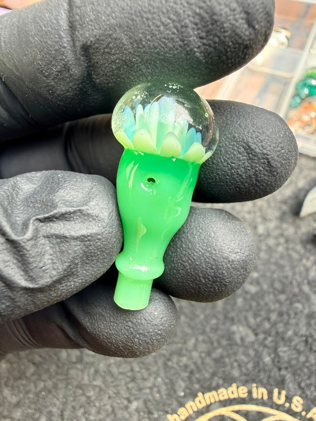 Meccas Glass Joystick Cap – Green Flower