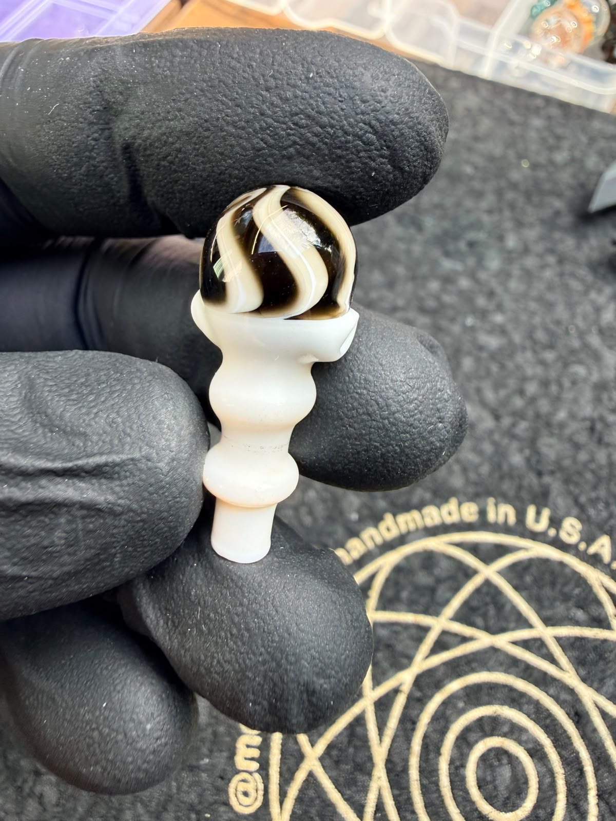 Meccas Glass Joystick Cap – Black & White Swirl
