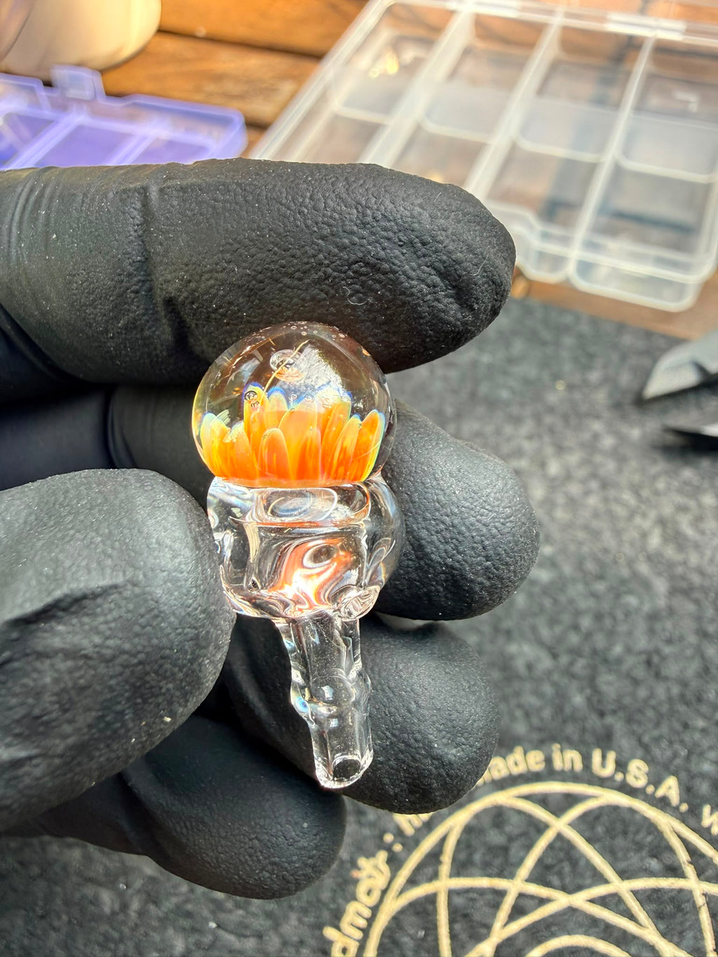 Meccas Glass Joystick Cap – Orange Flower – B-Ware