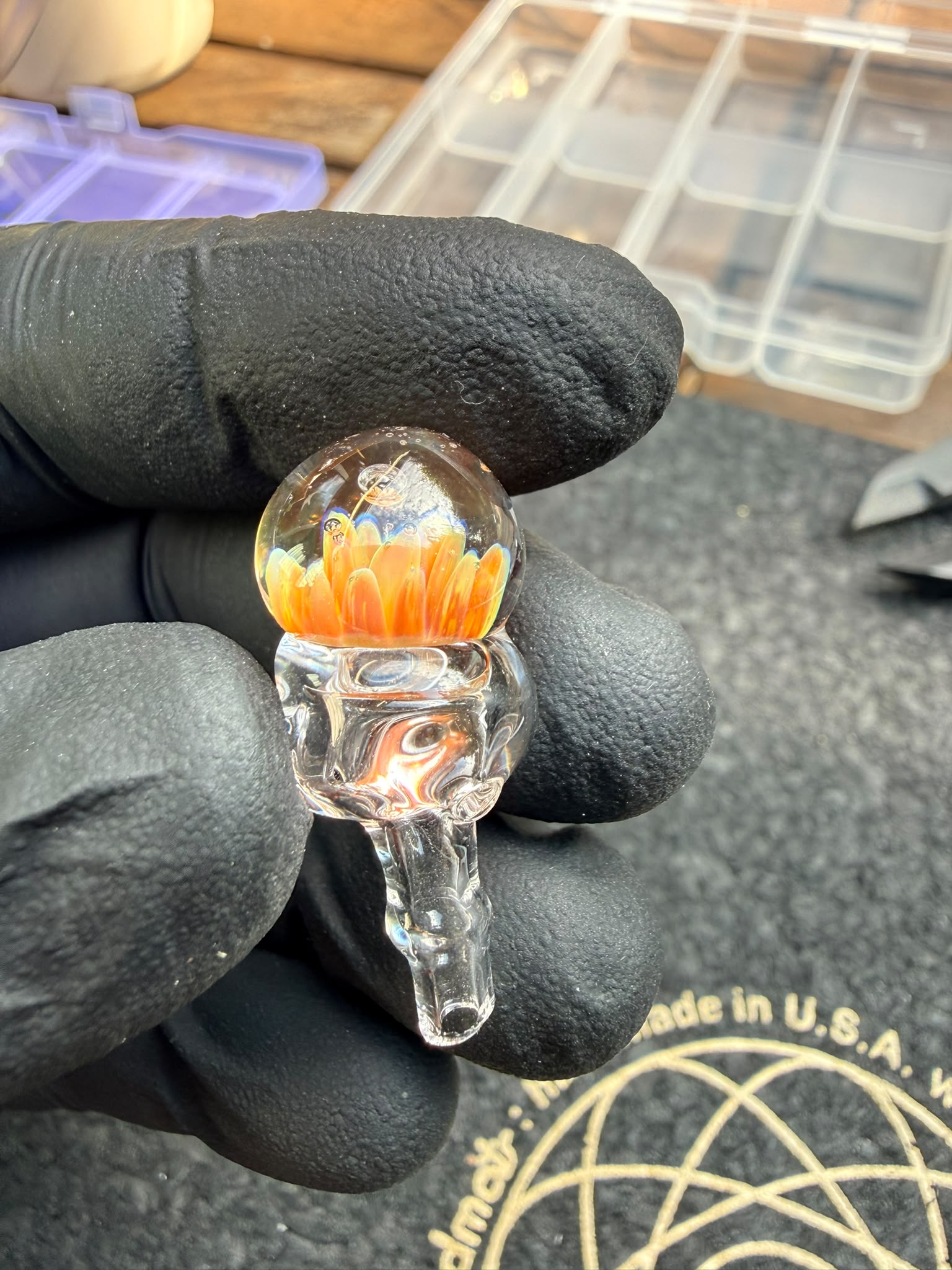 Meccas Glass Joystick Cap – Orange Flower – B-Ware