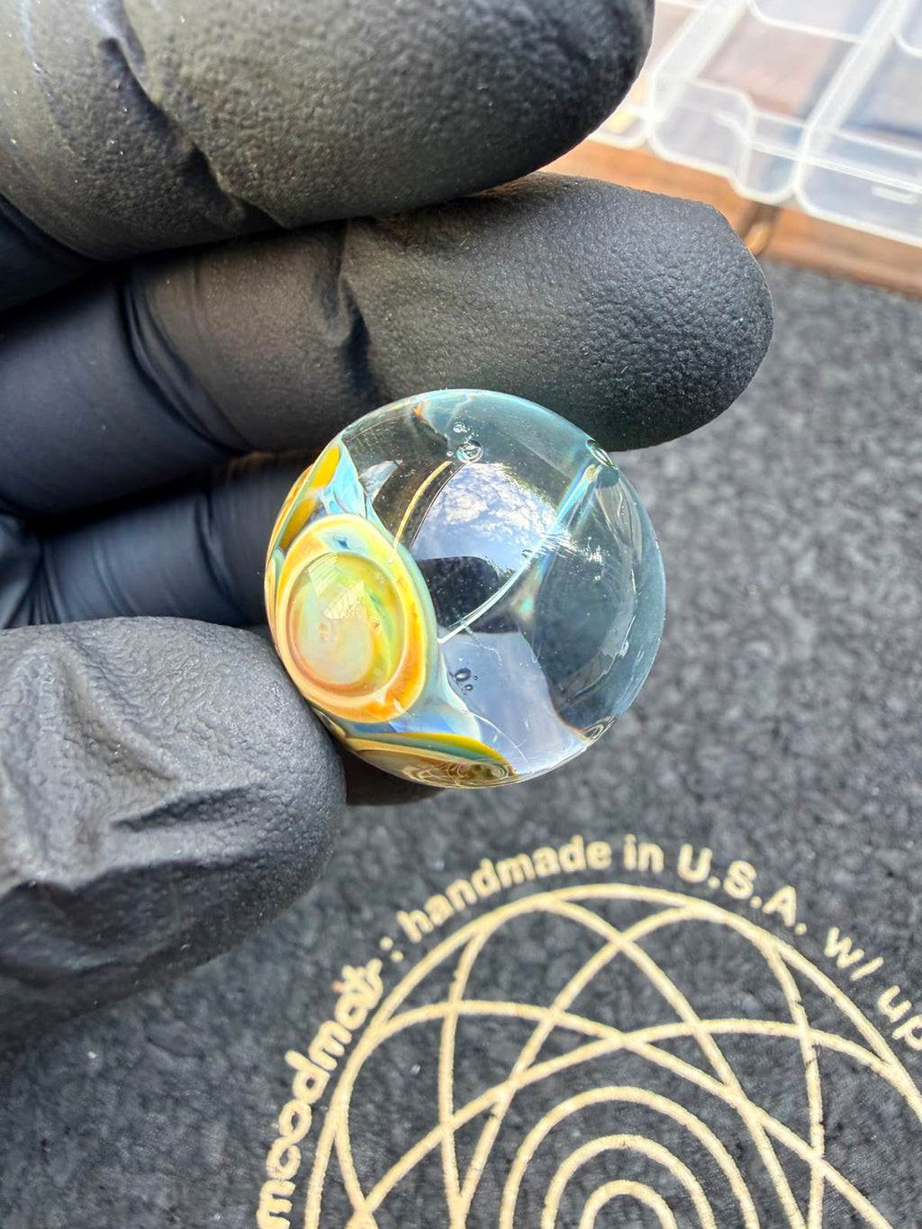 Meccas Glass Marble – Sky Blue Amber Pattern