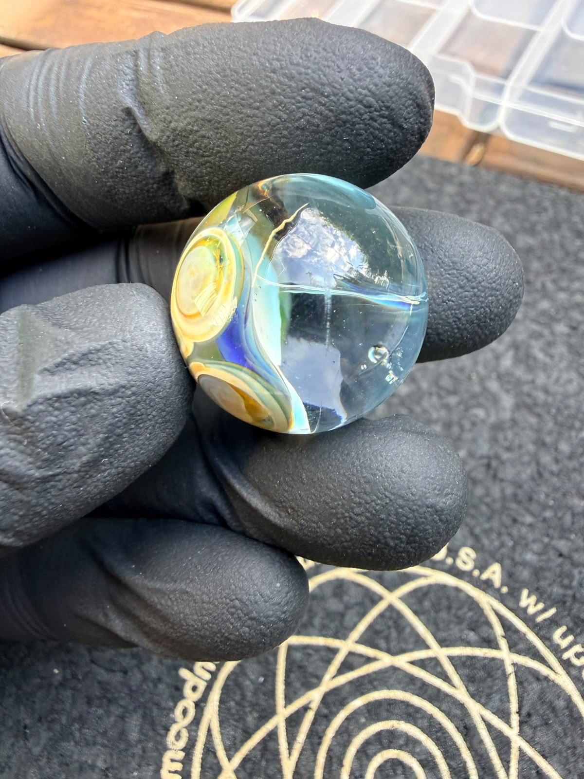 Meccas Glass Marble – Sky Blue Amber Pattern