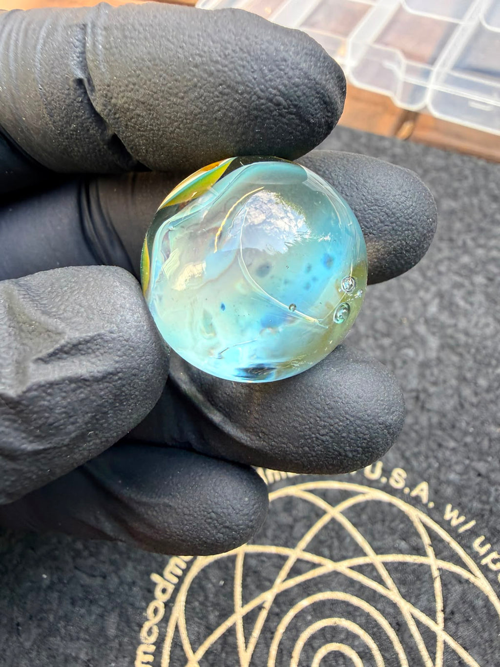 Meccas Glass Marble – Sky Blue Amber Pattern