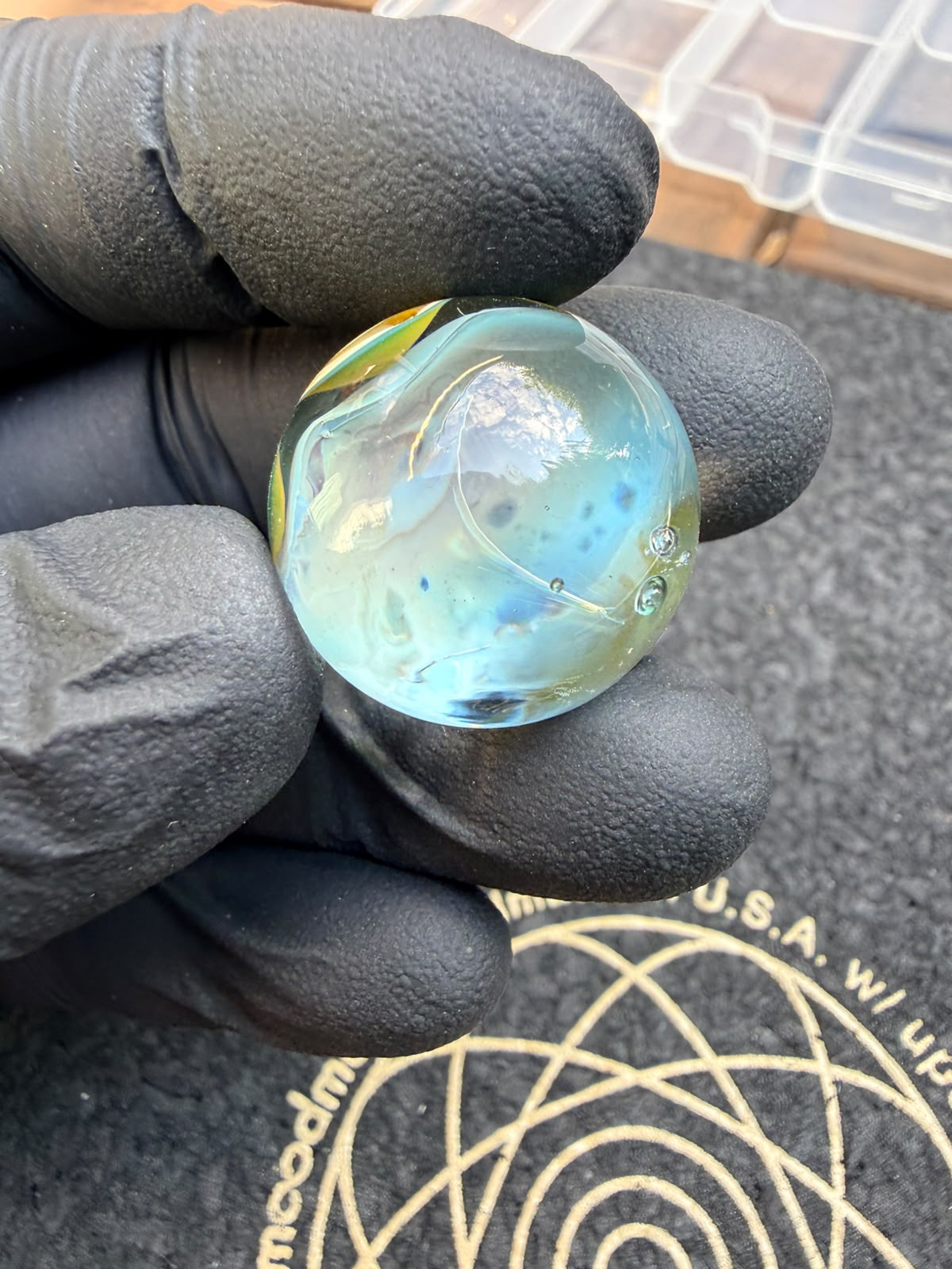 Meccas Glass Marble – Sky Blue Amber Pattern