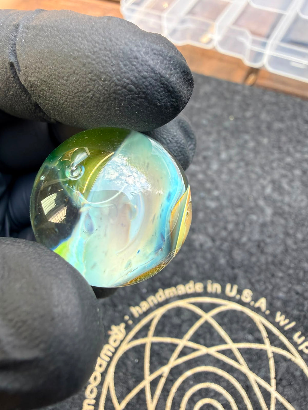 Meccas Glass Marble – Sky Blue Amber Pattern