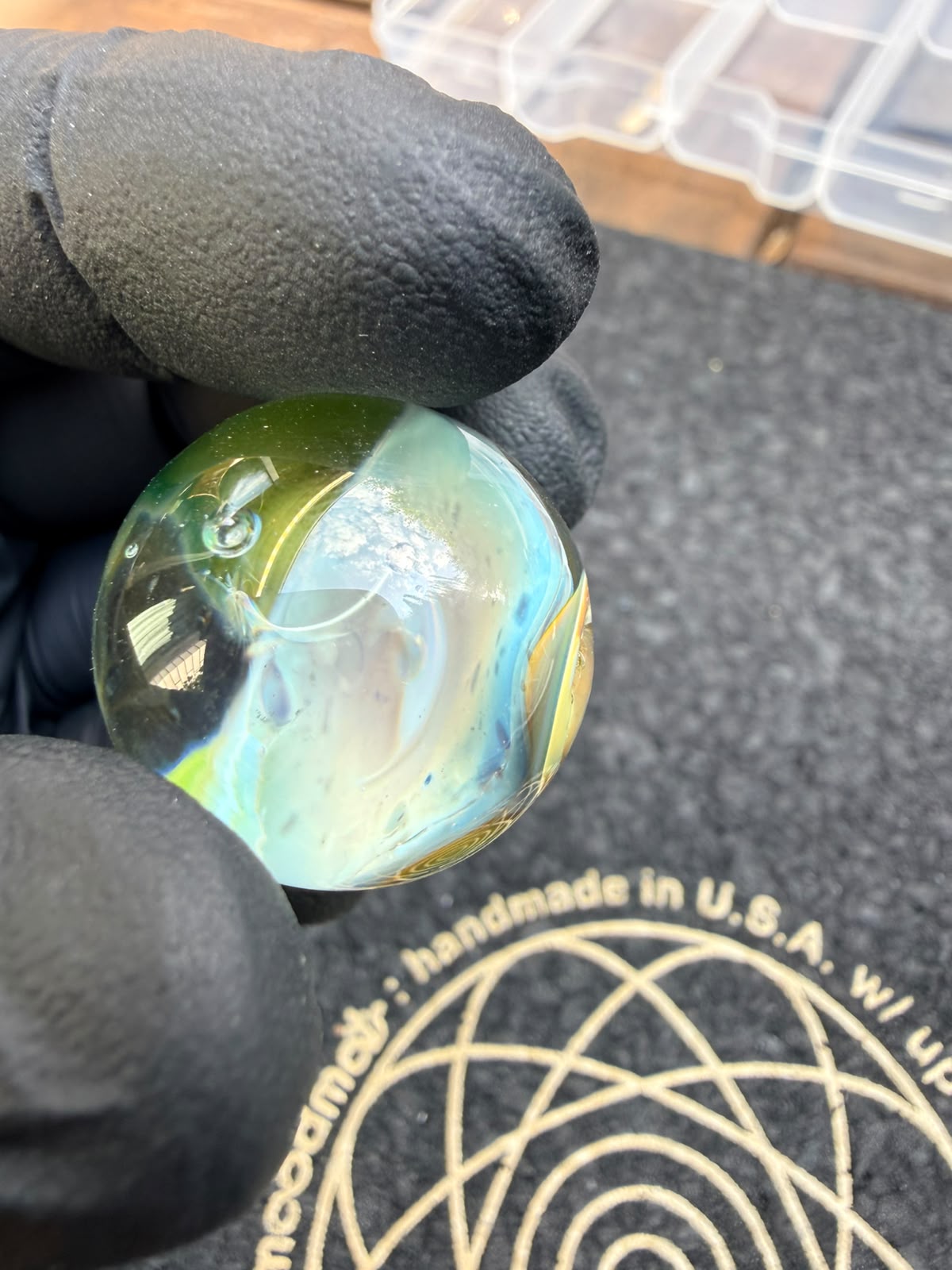 Meccas Glass Marble – Sky Blue Amber Pattern