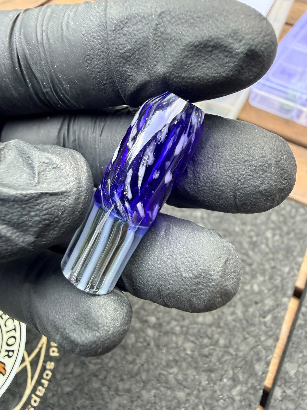 Meccas Glass Multi-Hole Tube Filtertip – Royal Blue / White / Clear – B-Grade - 10,6 mm