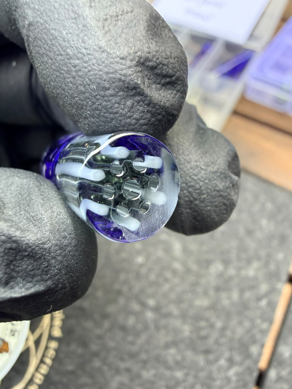 Meccas Glass Multi-Hole Tube Filtertip – Royal Blue / White / Clear – B-Grade - 10,6 mm