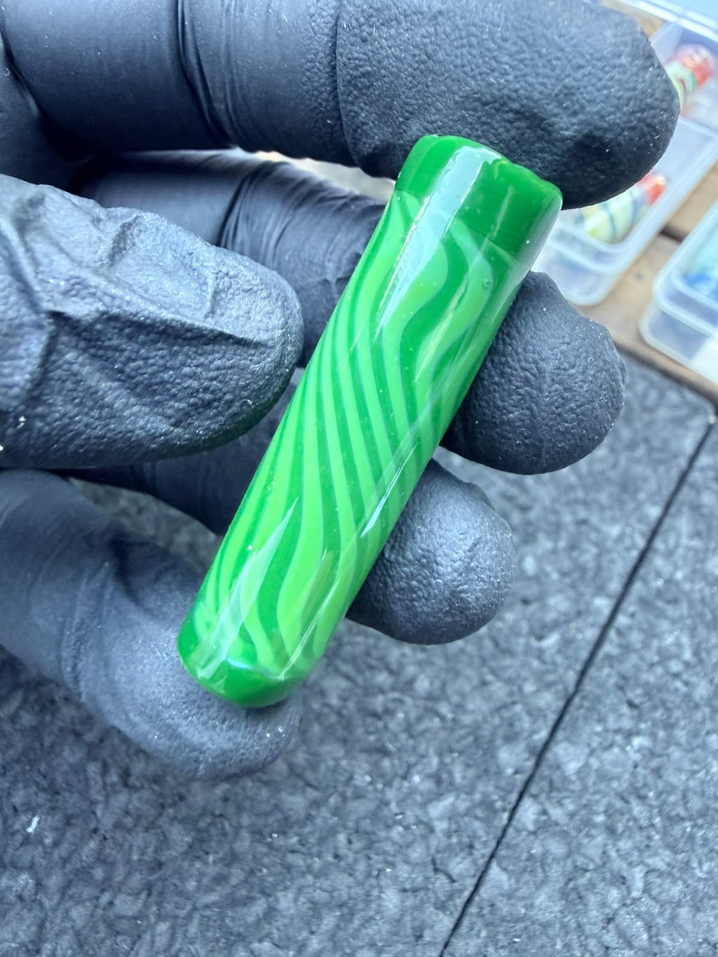 Embout d'artiste en verre Meccas – Zèbre vert – 11,2 mm