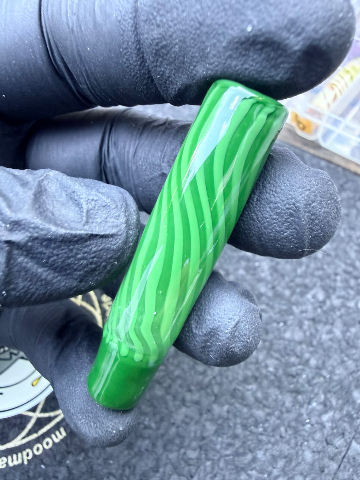 Boquilla de cristal para artista de Meccas – Cinta verde / Espiral – Grado B - 11,6 mm