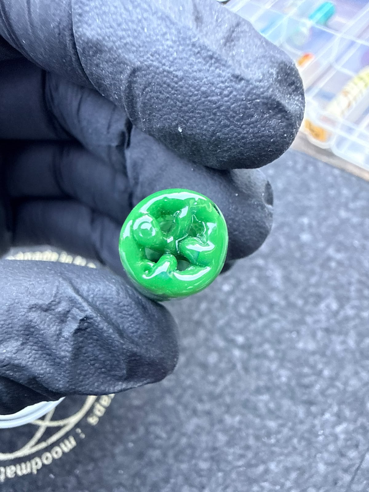 Boquilla de cristal para artista de Meccas – Cinta verde / Espiral – Grado B - 11,6 mm