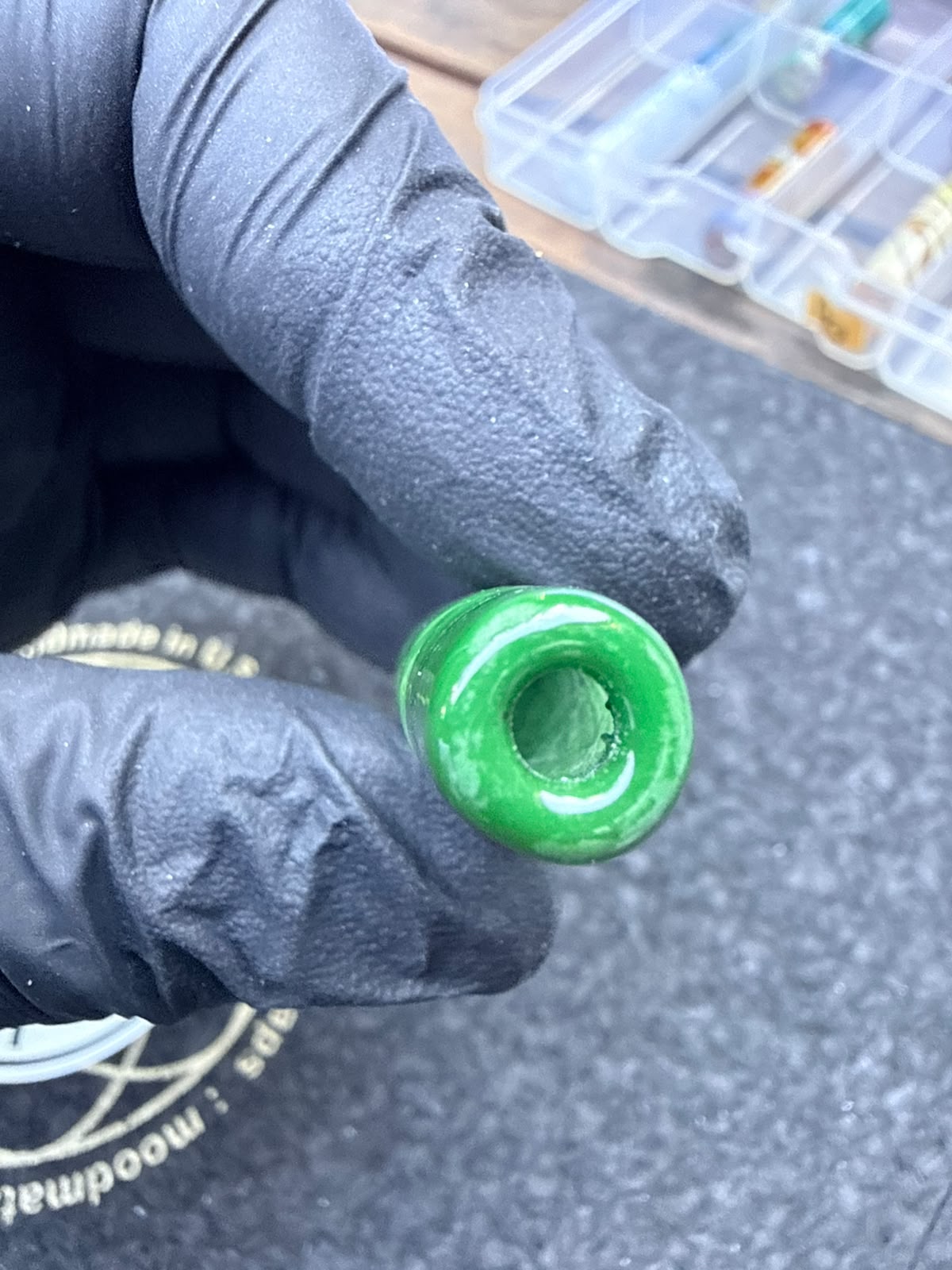 Boquilla de cristal para artista de Meccas – Cinta verde / Espiral – Grado B - 11,6 mm