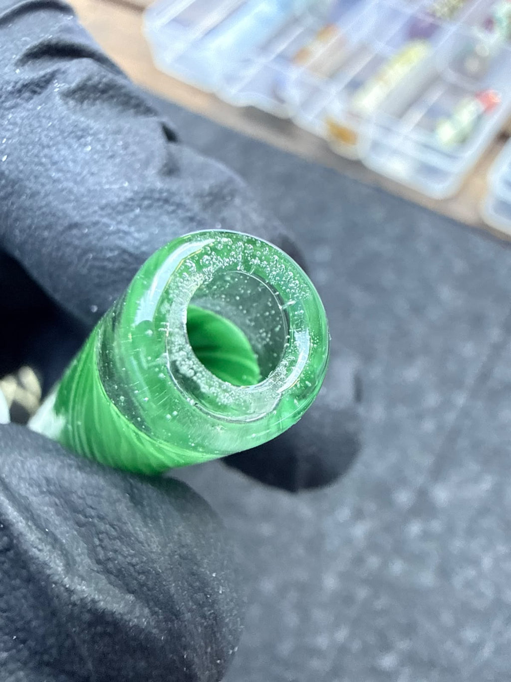 Punta per artista del vetro Meccas – Verde / Azzurro / Trasparente Wig-Wag – Grado B – 11,4 mm