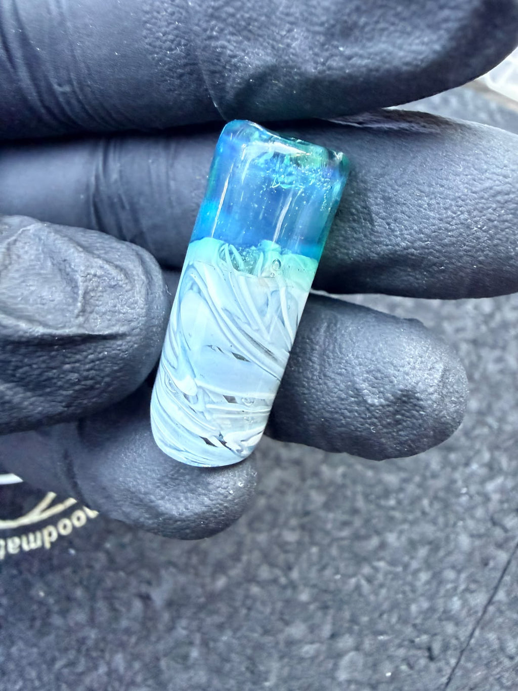 Embout d'artiste en verre Meccas – Marbré Aqua / Turquoise / Blanc - 11,7 mm