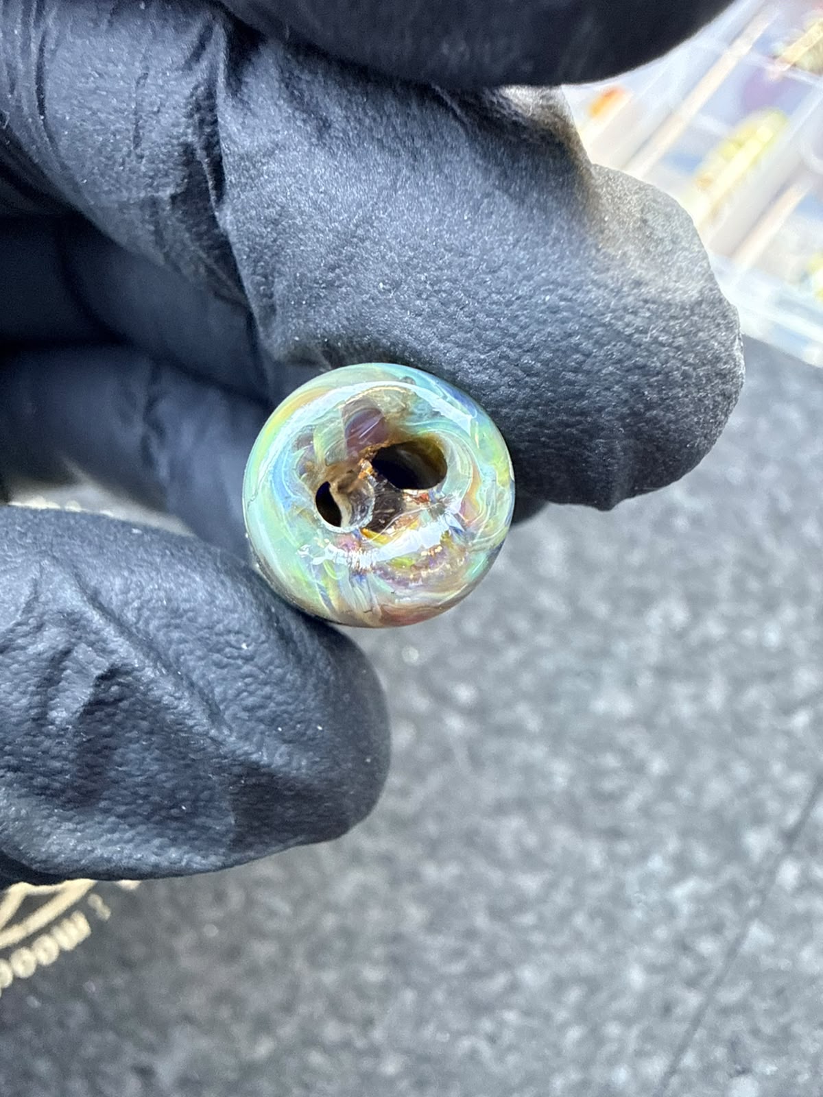 Punta de artista de vidrio Meccas – Azul oscuro / Crema / Amarillo / Mármol – Grado B – 11,3 mm