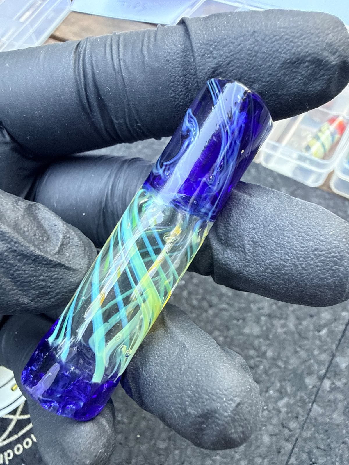 Punta para artista de vidrio Meccas – Adorno azul / transparente / celeste – Grado B – 13,5 mm