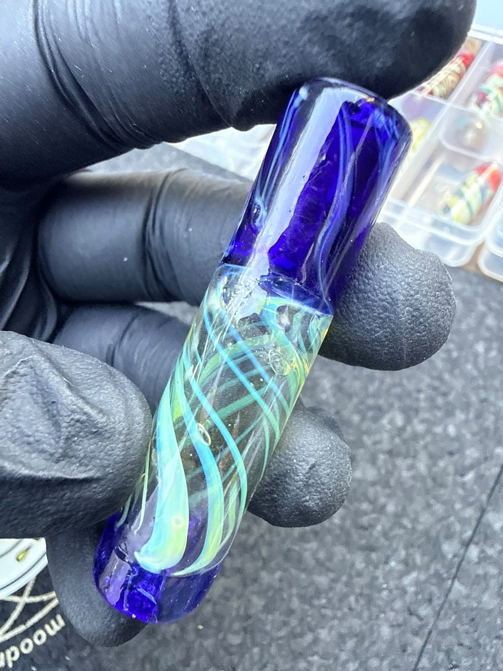Punta para artista de vidrio Meccas – Adorno azul / transparente / celeste – Grado B – 13,5 mm