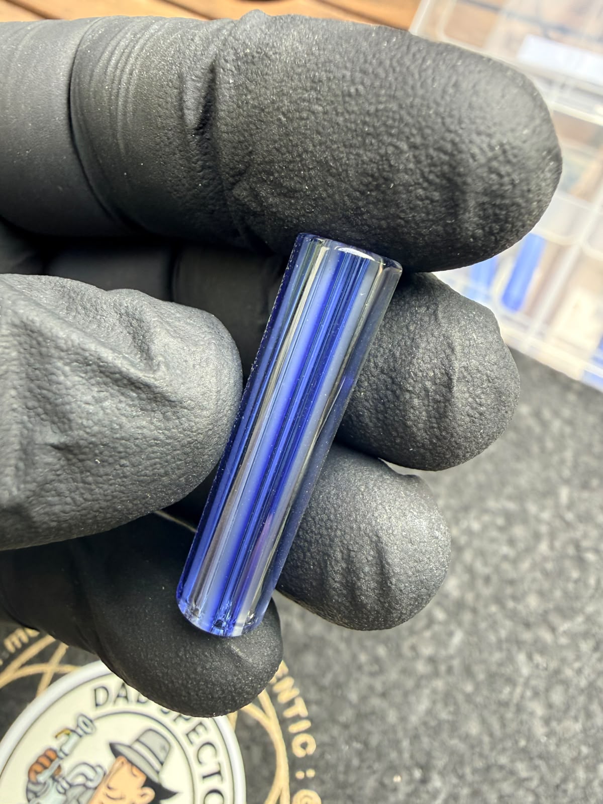 Boquilla de cristal con múltiples agujeros de Meccas – Transparente / Azul-Negro - 7,5 mm