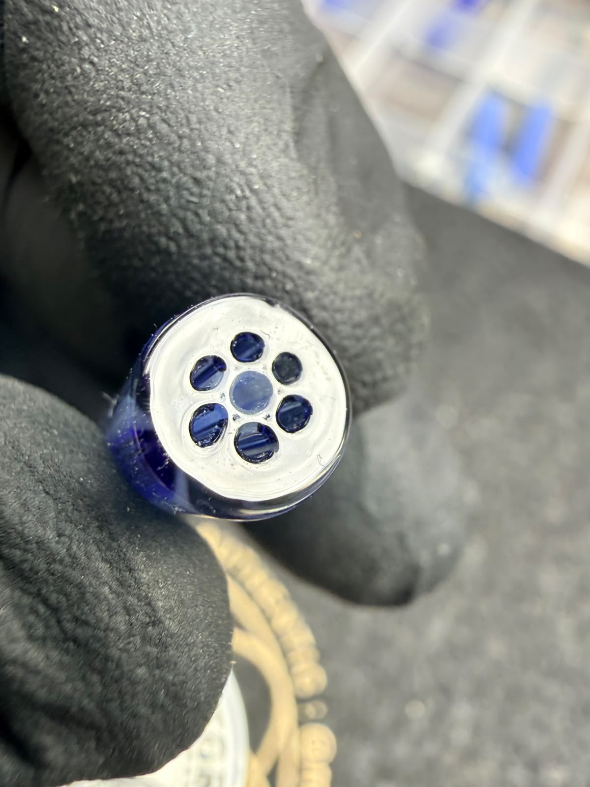 Boquilla de cristal con múltiples agujeros de Meccas – Transparente / Azul-Negro - 7,5 mm