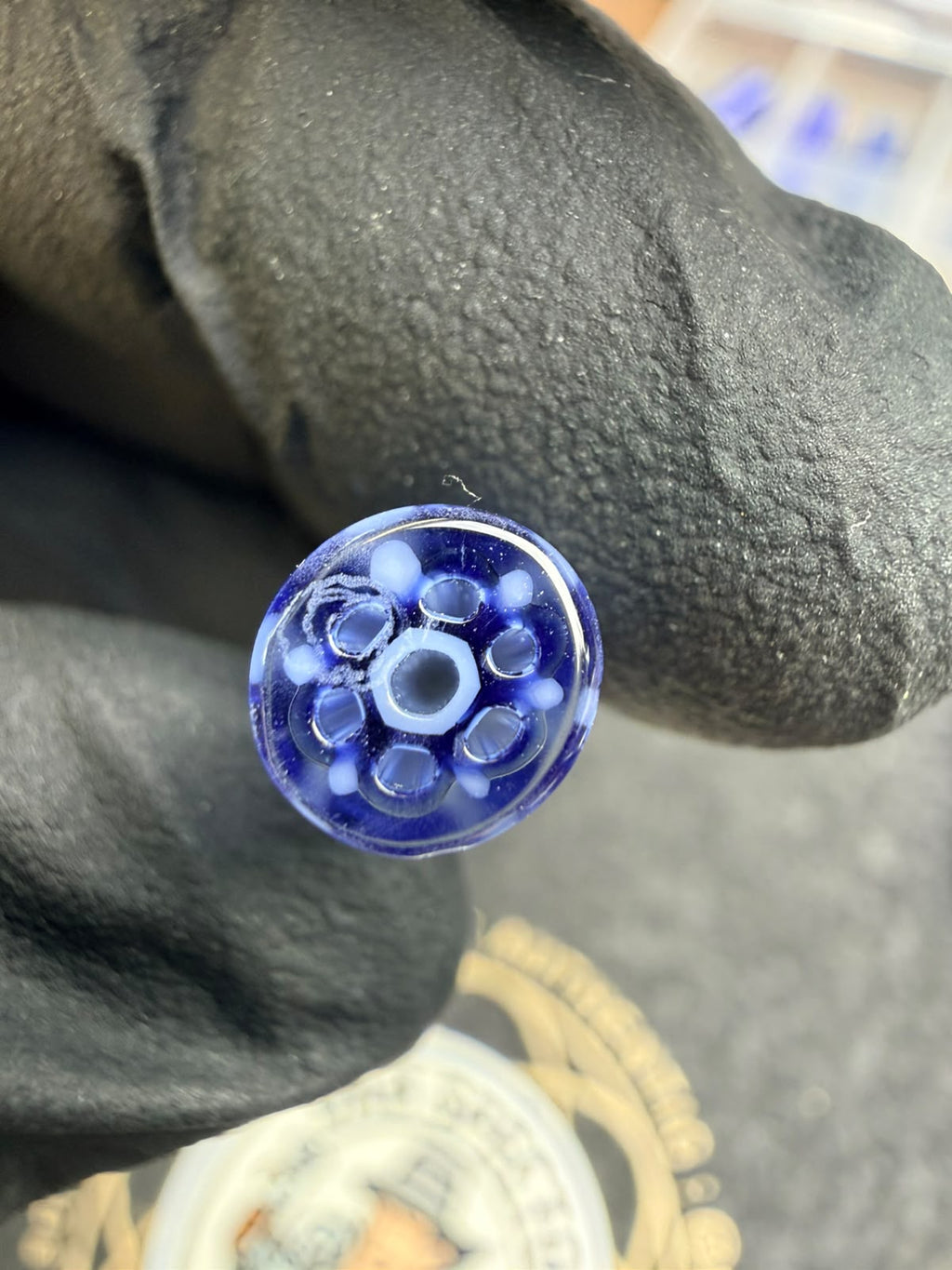 Meccas Glass Multihole Filtertip – Klarblau / Weiße Stripes - 7,1 mm